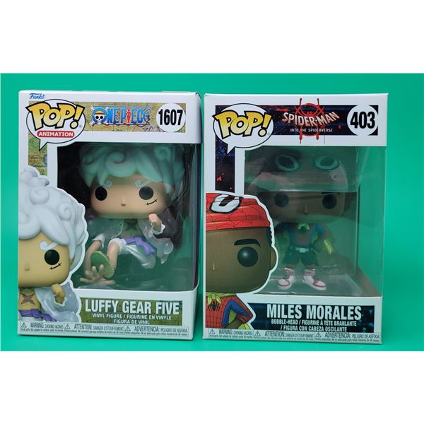 2 Funko Pop! Vinyl Figures (One Piece Luffy Gear Five & Spider-Man Into The Spiderverse Miles Morale