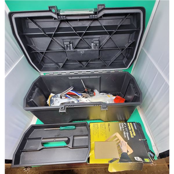Tool Lot w/ Dewalt Toolbox, Stapler, Screwdriver, Sandpaper, & More