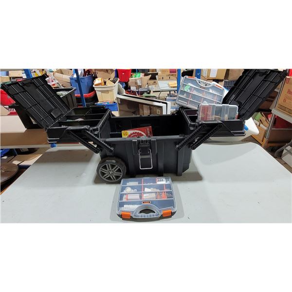 Husky Fold-Out Rolling Toolbox w/ Saw Blades, Touch-Up Pens, & More