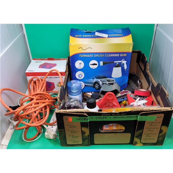 Tool Lot w/ Extension Cord, Tornado Drush Cleaning Gun, Electric Balloon Pump, & More