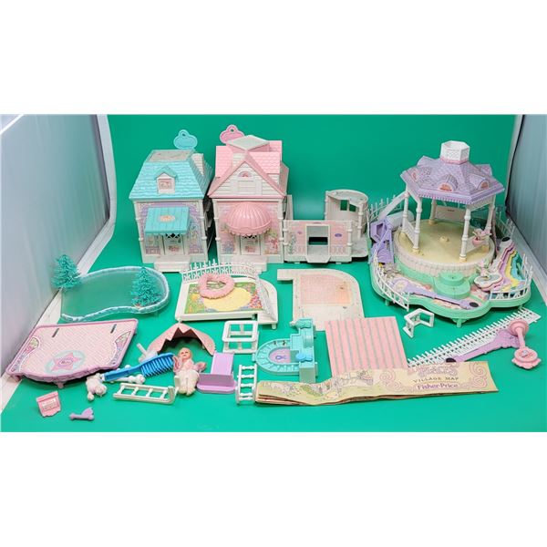Lot of Fisher-Price Precious Places Village Set w/ Gazebo, Houses, & Accessories