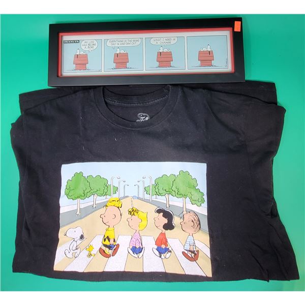 Peanuts Lot w/ Framed Snoopy Comic Strip & T-Shirt