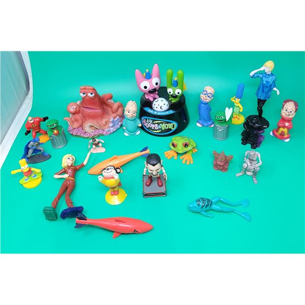 Lot of Assorted Plastic Figures w/ Alvin & The Chipmunks, Bart Simpson, Oscar The Grouch, & More