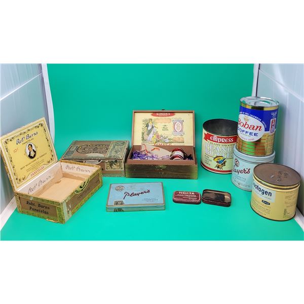 VTG Lot w/ Cigar Boxes & Assorted Tins
