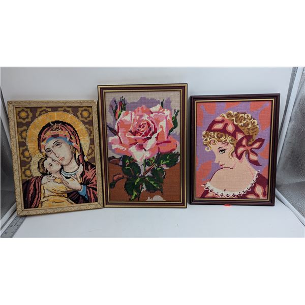 3 Framed Petit Point Pieces