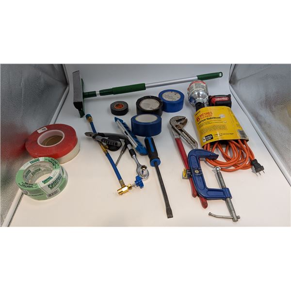 Tool Lot w/ Assorted Tape, Work Lamp, Slip-Joint Pliers, & More