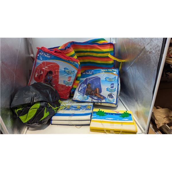Beach Lot w/ 2 Children's Beach Play Sets, Inflatable Tube, Mats, & More