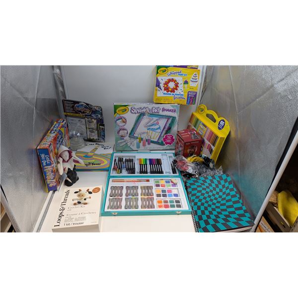 Craft Lot w/ Crayola Sprinkle Art Shaker, Whipped Paint Kit, Marker Set, Aqua Dragons, & More