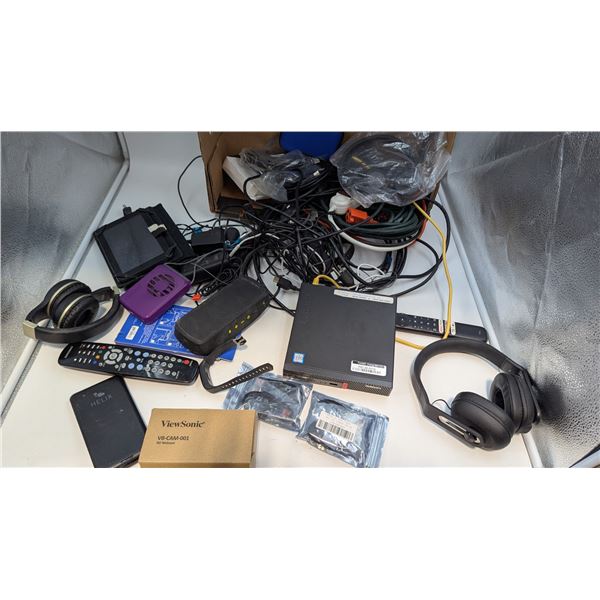 Electronics Lot w/ Assorted Cables, Headphones, Portable Charger, Ear Buds, & More