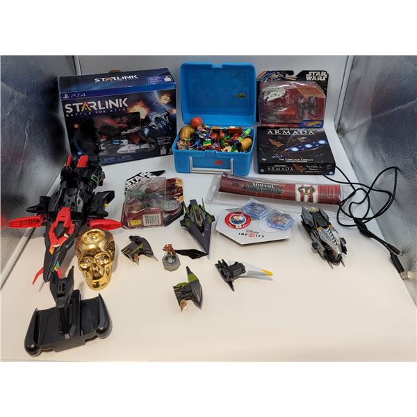 Lot of Assorted Toys w/ Star Wars Hot Wheels, Vehicles, Plastic Figures, & More