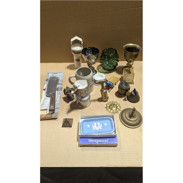 VTG Lot of Novelties, Goblets, Wedgewood Soap dish, Granville Island Beer Tap Handle