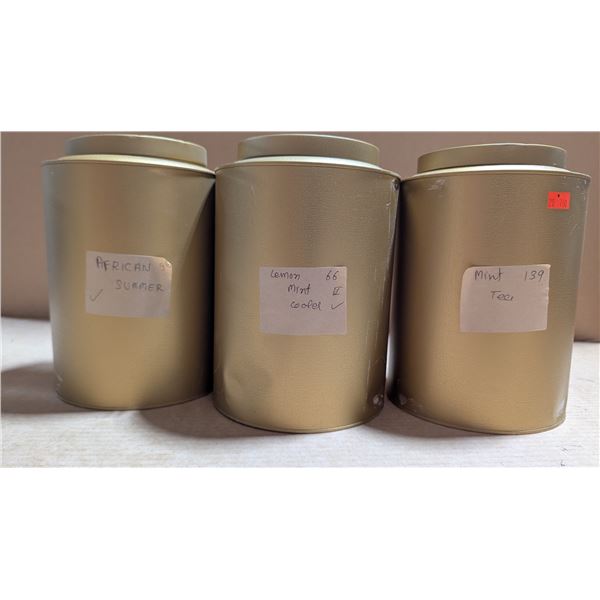 3 Tea Cannisters w/ Assorted Teas