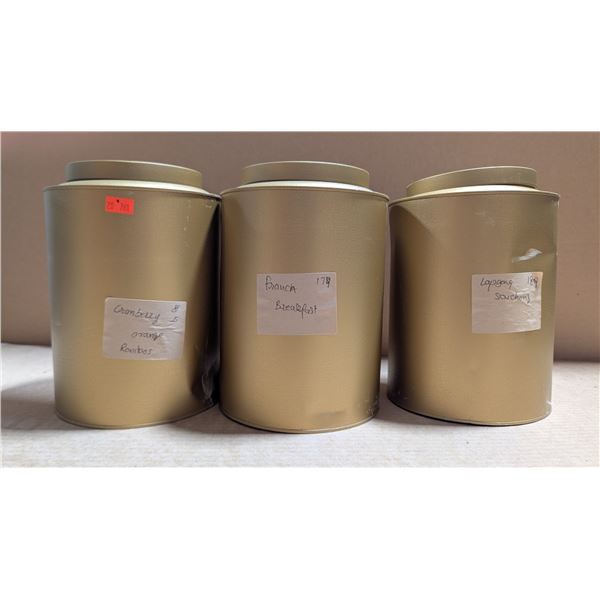 3 Tea Cannisters w/ Assorted Teas