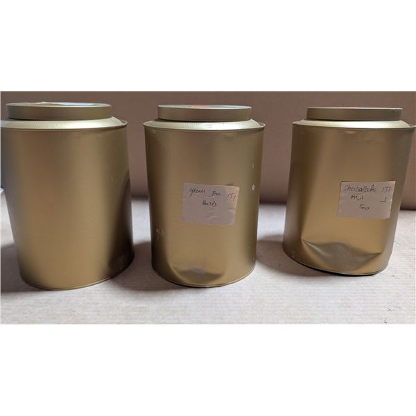 3 Tea Cannisters w/ Assorted Teas