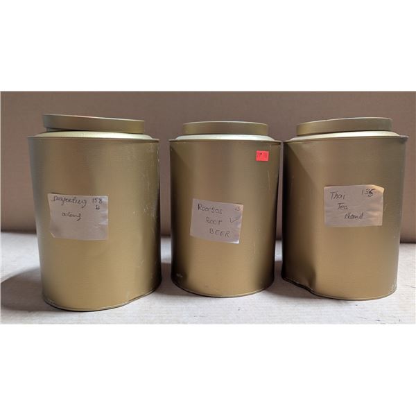 3 Tea Cannisters w/ Assorted Teas