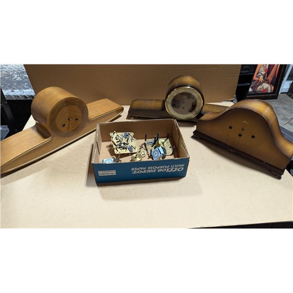 Clock Parts Lot w/ Interior Mechanisms, Exterior Bases, & More