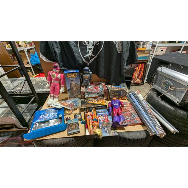 Assorted Game & Toy Lot w/ Lord of The Rings Playing Cards, Posters, Dolls, Stunt Master Vehicle, & 