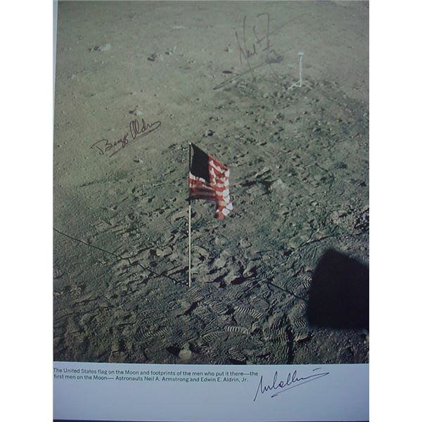 Moonwalkers Neil Armstrong, Buzz Aldrin, Michael Collins signed NASA photograph