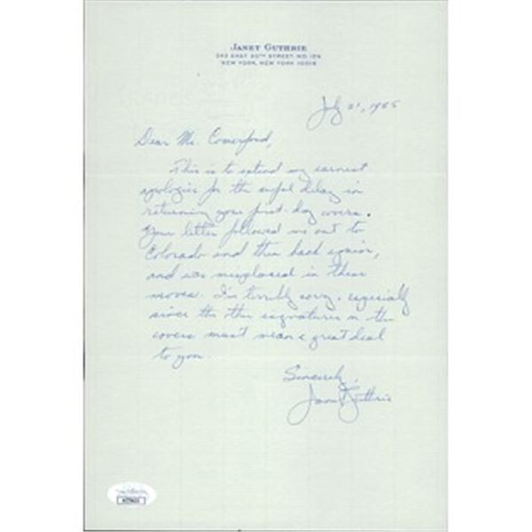 Indianapolis Race Car Driver Janet Guthrie Signed 7x10.5 Hand Written Letter JSA Authenticated