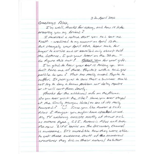 Oklahoma City Bomber Terry Nichols Signed Letter