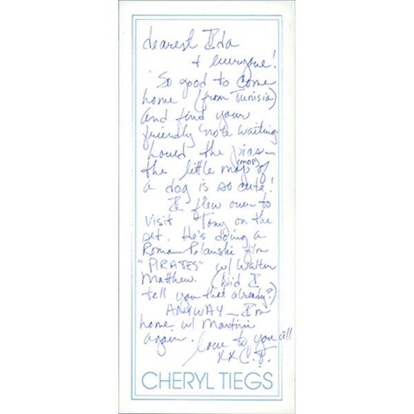 Supermodel Cheryl Tiegs Signed Hand Written Letter Note JSA Authenticated