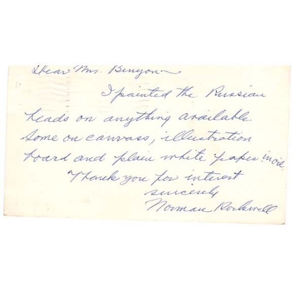 Norman Rockwell signed note