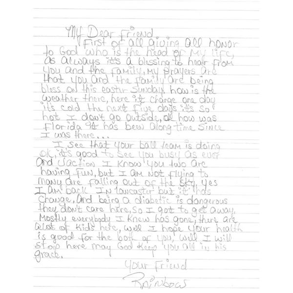Murderer Bobby Joe Maxwell Signed Letter