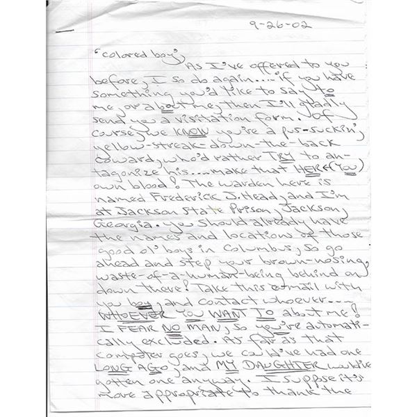 The Stocking Strangler Serial Killer Carlton Michael Gary Signed Page