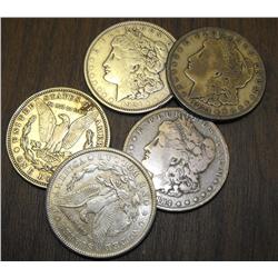 Lot of 5 Morgan Silver Dollars