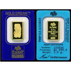 PAMP 2.5 gram Gold Bar 999.9 with Assay Cert.