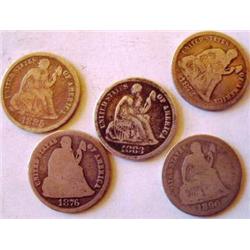 Lot of 5 Seated Liberty Dimes-