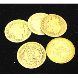 Lot of 5 Barber Dimes-