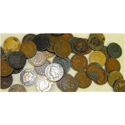 Lot of 50 Indian Head Pennies-pre1900-cleaned