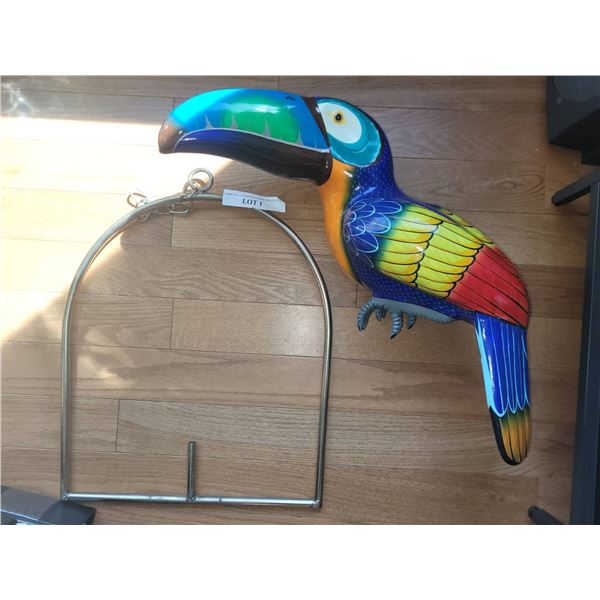 Hand-Painted Paper Mache Toucan with Perch