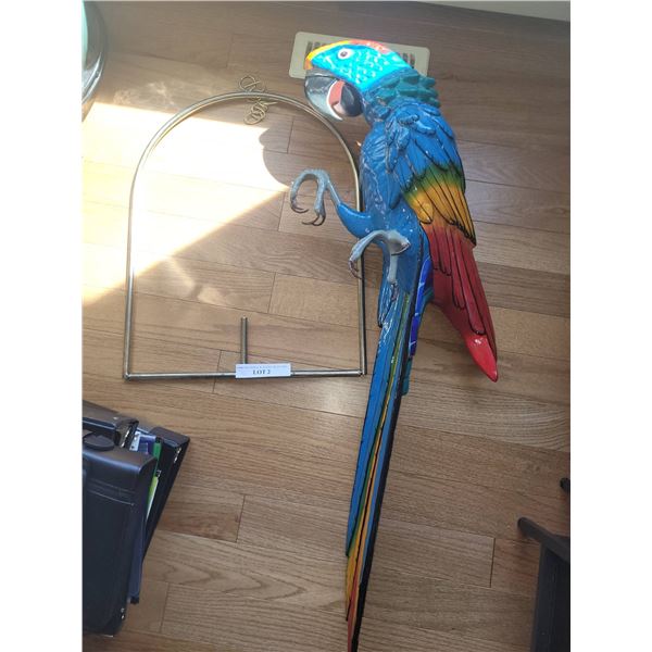Hand-Painted Paper Mache Parrot with Perch
