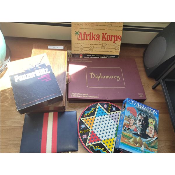 Board Games and Carved Wooden Chess Set with Decorative Board