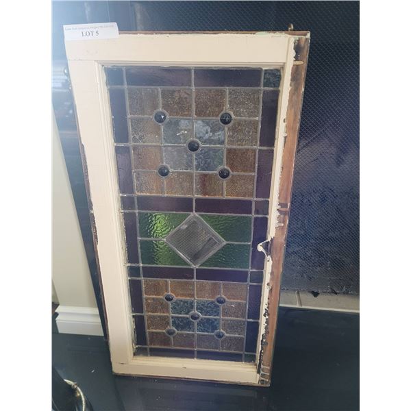 Rectangular Stained Glass Window Panel in Wooden Frame