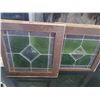 Image 1 : Antique Square Stained Glass Window Panels with Green Diamond Motifs