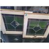 Image 2 : Antique Square Stained Glass Window Panels with Green Diamond Motifs