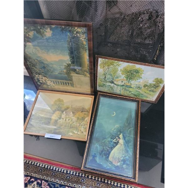 Four Framed Art Prints Featuring Landscapes and Romantic Scene