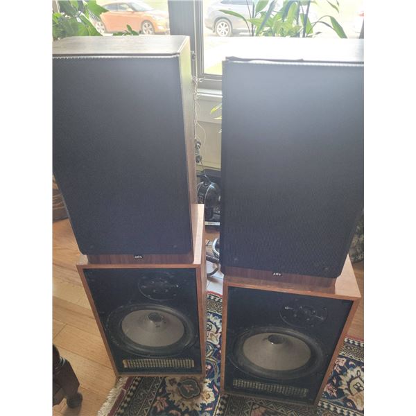 Vintage Wooden Floor Speakers with Cloth Grills