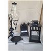 Image 1 : Black Wrought Iron and Glass Decor Items, Including Lantern and Coffee Mill