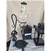 Image 2 : Black Wrought Iron and Glass Decor Items, Including Lantern and Coffee Mill
