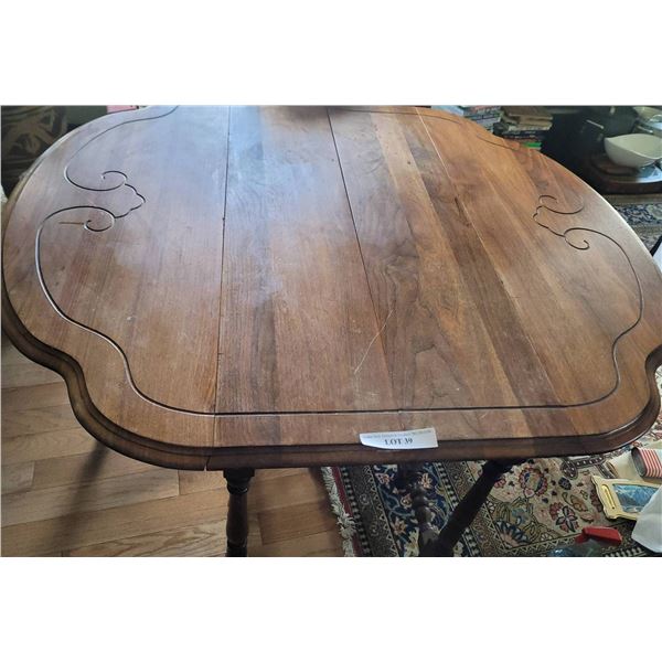 Wood Drop-Leaf Dining Table with Decorative Inlays and 8 1/8-Inch Leaf Inserts