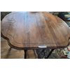 Image 1 : Wood Drop-Leaf Dining Table with Decorative Inlays and 8 1/8-Inch Leaf Inserts