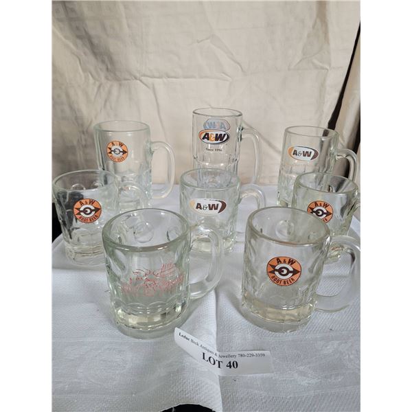 8 A&W Root Beer Glass Mugs with Branded Logos