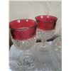 Image 7 : Cut Glass Tableware Set with Ruby Red Glasses and Bowls