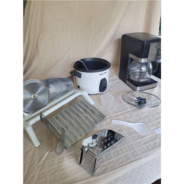 Black+Decker Rice Cooker, Mr. Coffee Coffee Maker, and Meat Slicer Set