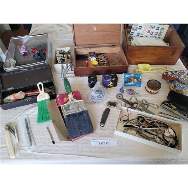 Home Decor and Collectibles Lot with Razors, Envelopes, and Jewelry