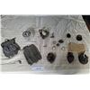 Image 1 : Decorative Accessories Including Mesh Purses, Glass Bowl, Clock, Jewelry, and Vintage Locks